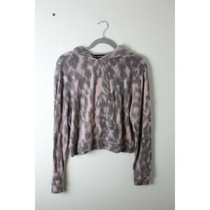 BlankNYX Pink Black Leopard Print Cropped Long Sleeve Hoodie Sz XS
